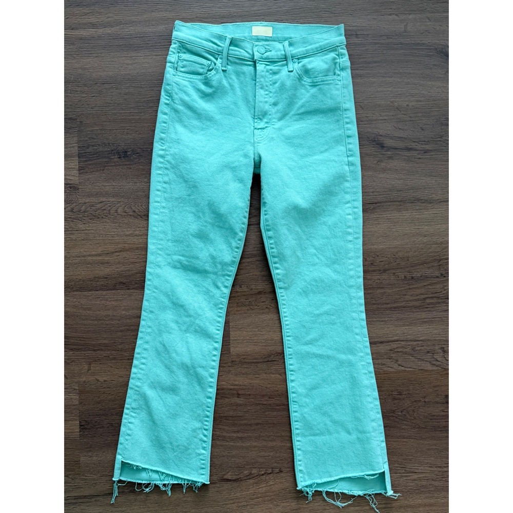 MOTHER The Insider Crop Step Fray‎ Jeans Play Date Mint Green Teal Size 26